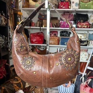 Coach Mia Brown Studded Leather Hobo Bag